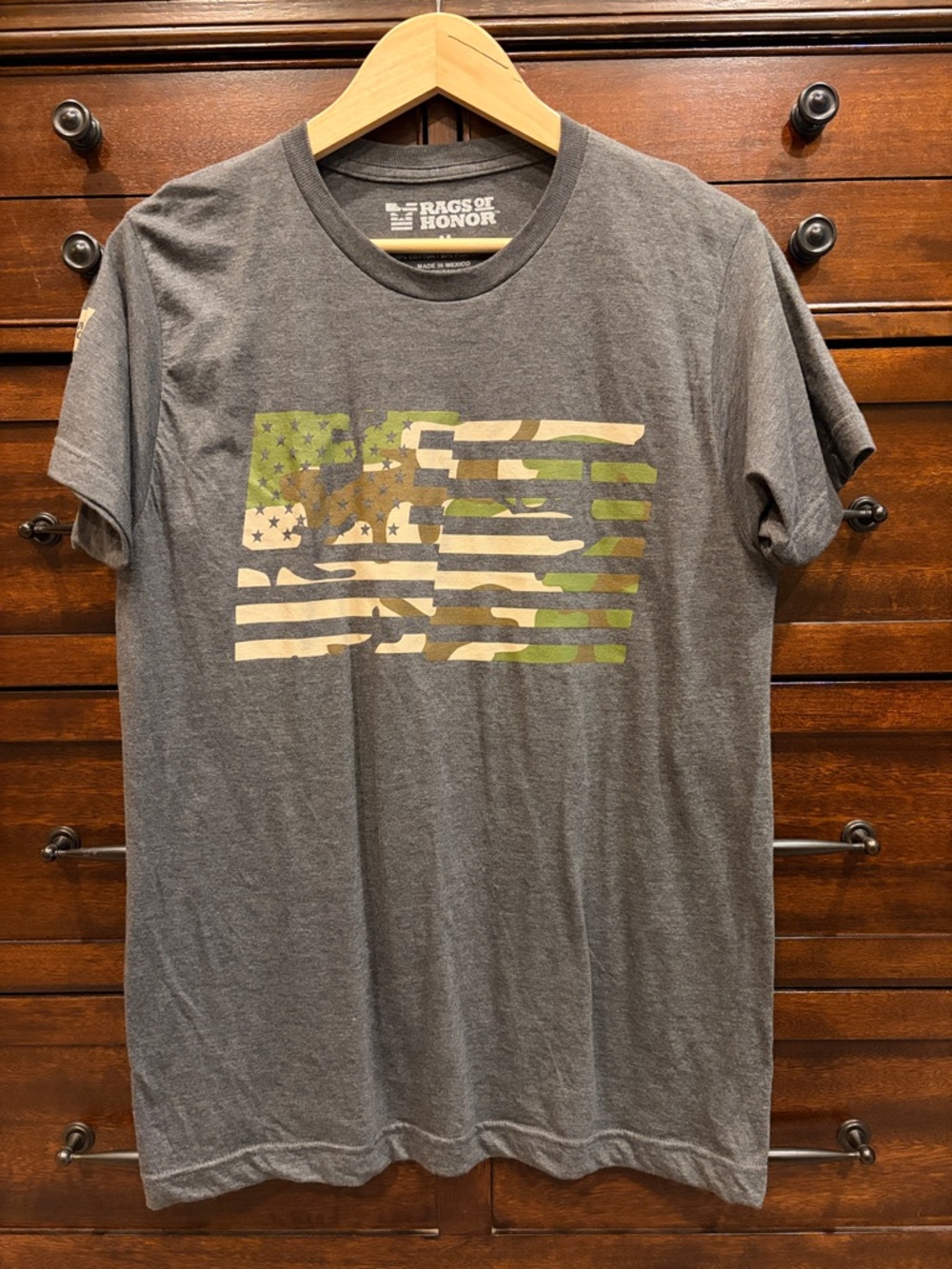 Rags of Honor Camo Flag Graphic Tee Gray Mens Medium Patriotic USA